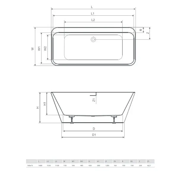Ванна акриловая Radaway Gloria 160x73 отдельно стоящая с ножками и сифоном (WA1-54-160x073) - фото 4