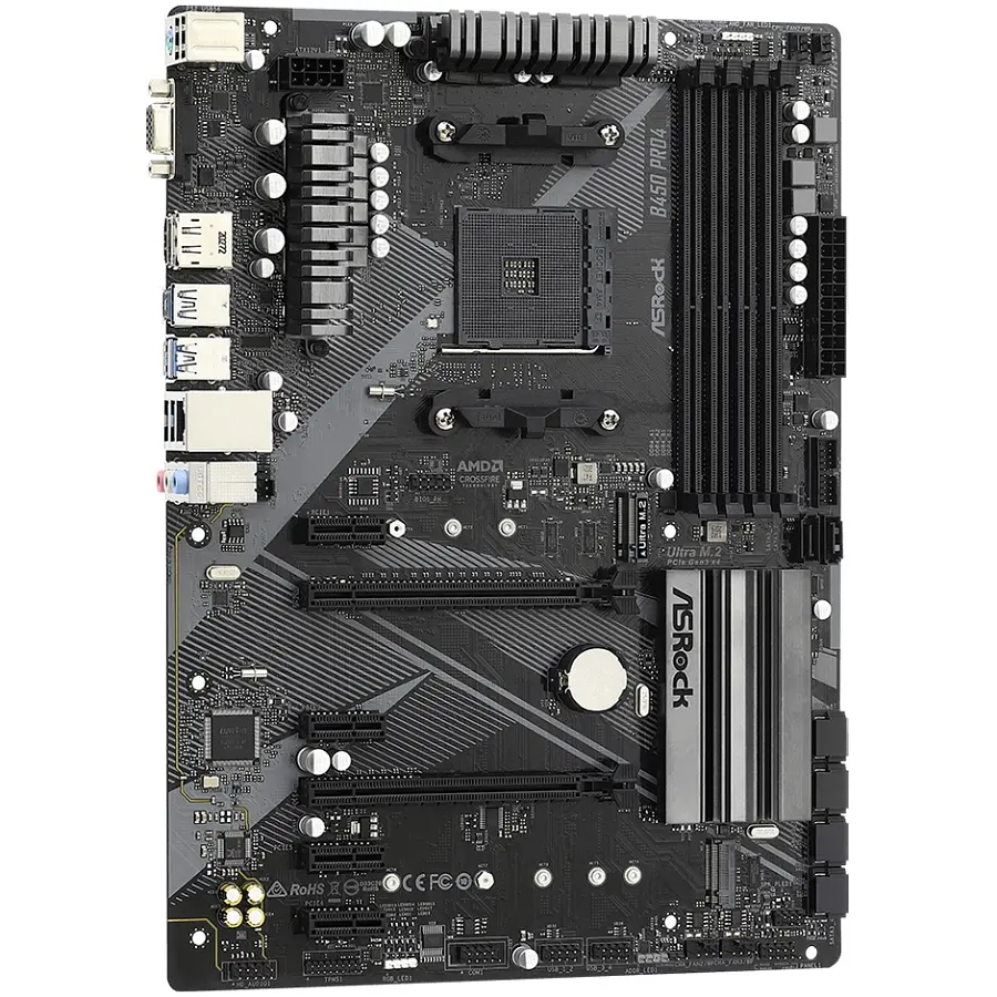 ASRock B450 PRO4 R2.0 (AM4/B450, 4*DDR4, PCIex16, DP, HDMI, VGA, 6xSATAІІІ, M.2,GLan, 8ch, ATX) - фото 2