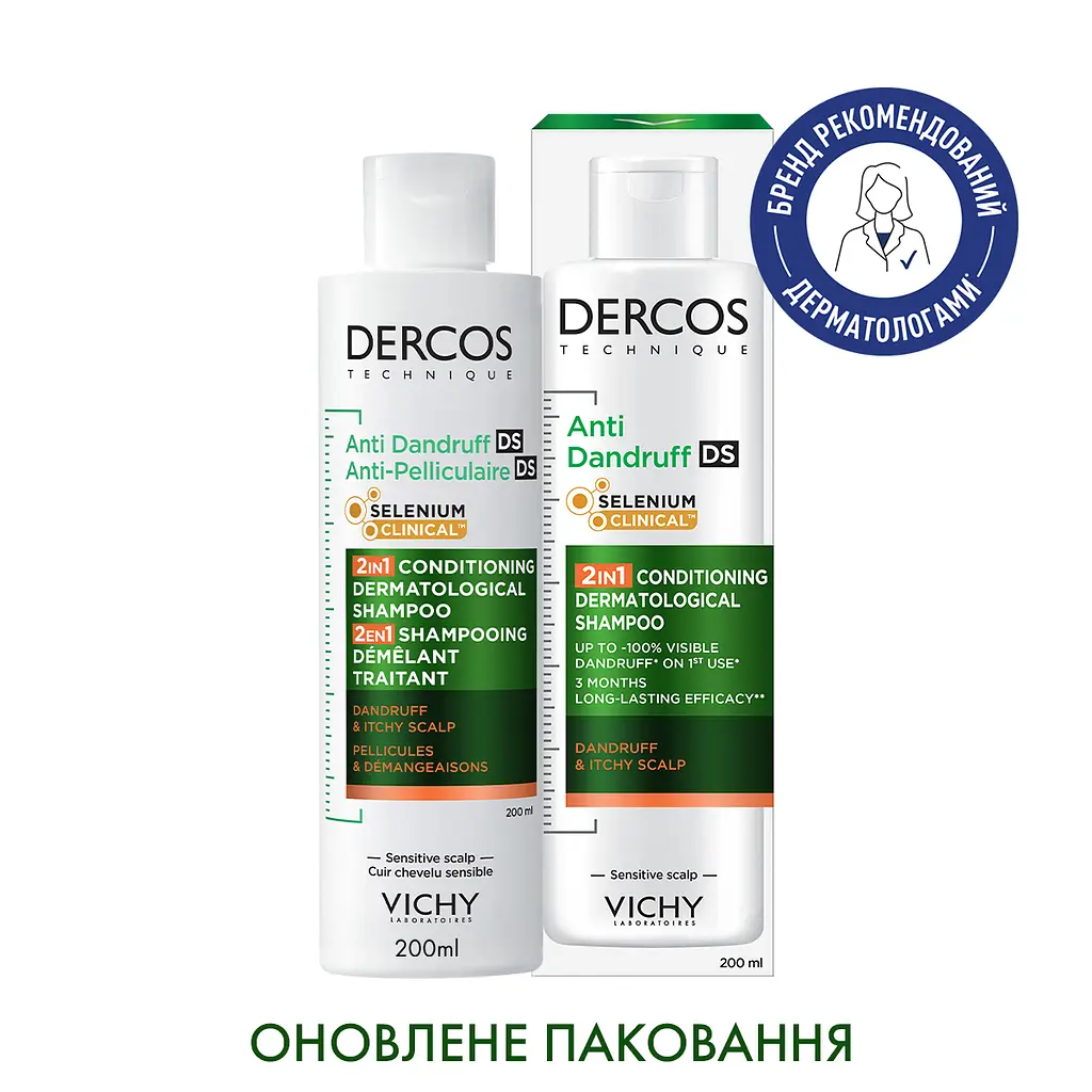 Дерматологічний шампунь-кондиціонер Vichy Dercos 2 в 1 Проти лупи для усіх типів волосся 200 мл - фото 2