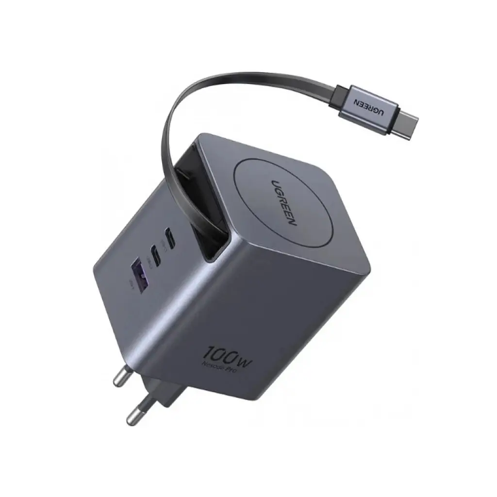 Зарядний пристрій Ugreen USB-C PD 100 Вт GaN + втягуваний кабель USB-C — USB-C (65828)