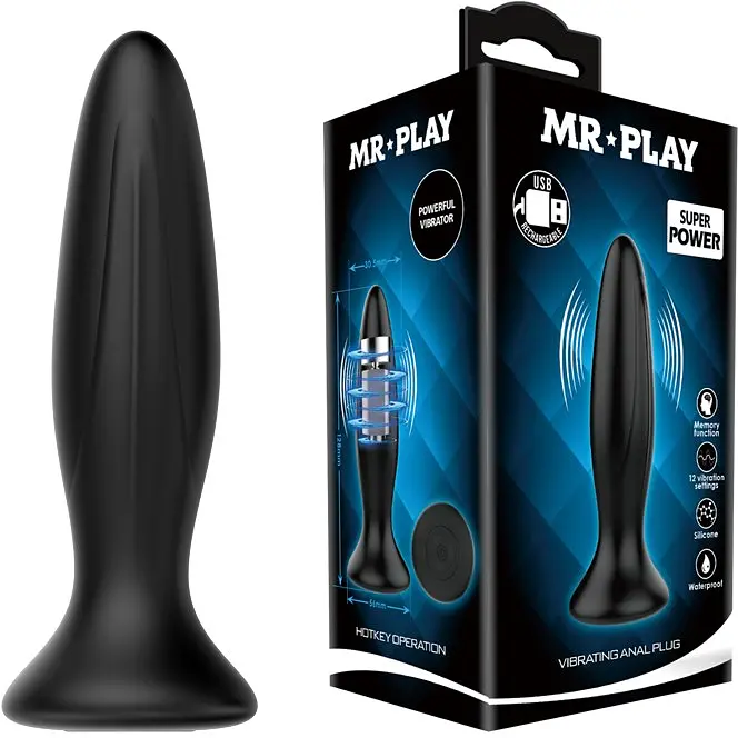 Анальна пробка з вібрацією LyBaile Mr.Play Vibrating Butt Plug Black, 12.8х3.1 см, чорний - фото 6