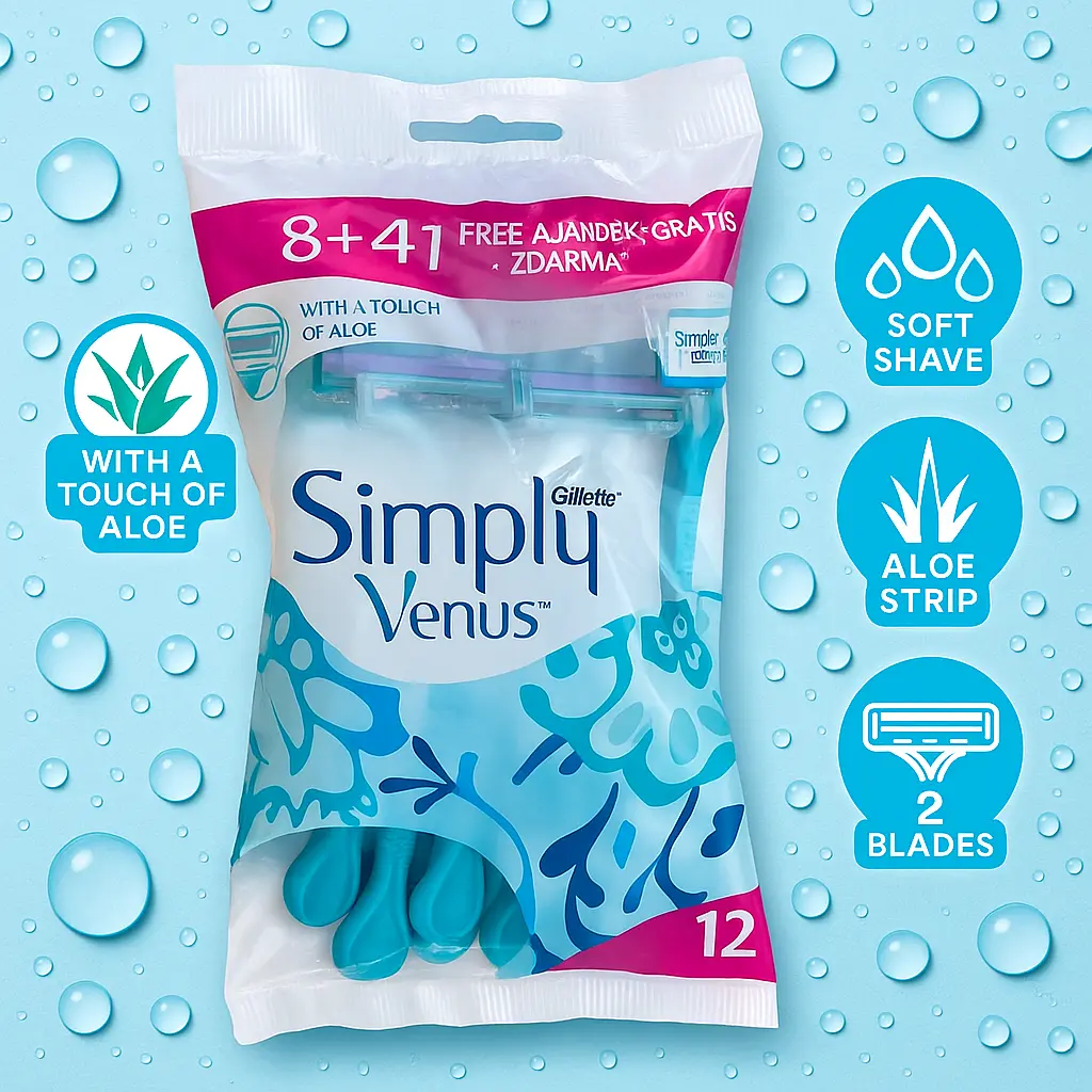 Одноразові бритви Gillette Simply Venus 12 шт (8+4) жіночі станки з алое для гладкого гоління - фото 2