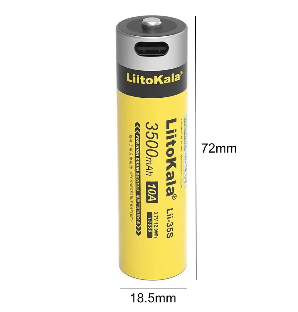 Акумулятор LiitoKala 18650 Lii-35S Li-ion 3500mAh 3.7V Type-C Жовтий (2663276247) - фото 2