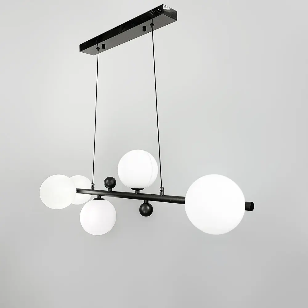 Удлиненная люстра с 6 белыми плафонами длиной 90 см | Line F | Ст. MJ295L/6L BK+WT - фото 3