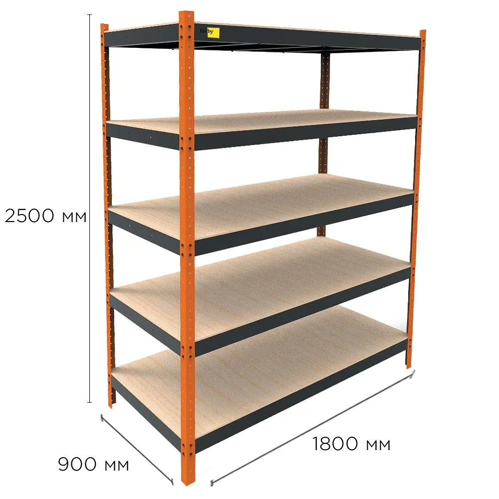 Металлический усиленный стеллаж Emby Heavy Series (размер 2500х1800x900мм) 5 полок ДСП до 300кг - фото 2