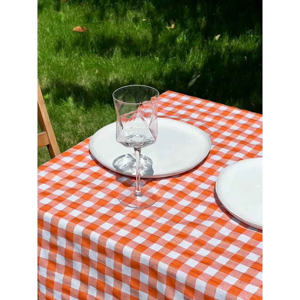 Скатертина в клітинку для столу Зефір 170х130 см Помаранчева - фото 6