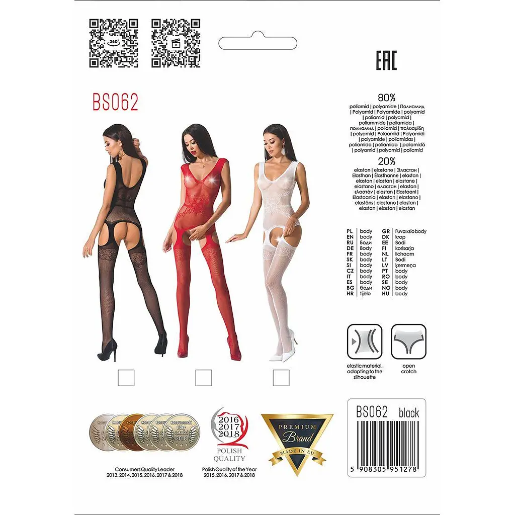 Бодистокинг Passion BS062 комбинезон имитация чулок S/M/L red - фото 5