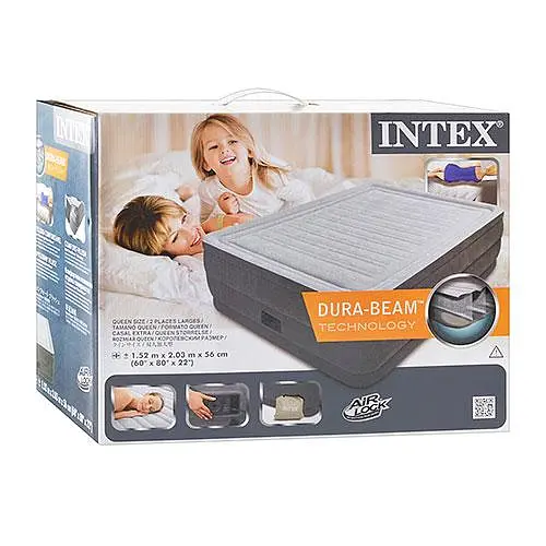 Надувна суперміцна двоспальне ліжко Intex технологія Fiber-Tech ™ 152х203х56 + вбудований електронасос - фото 2
