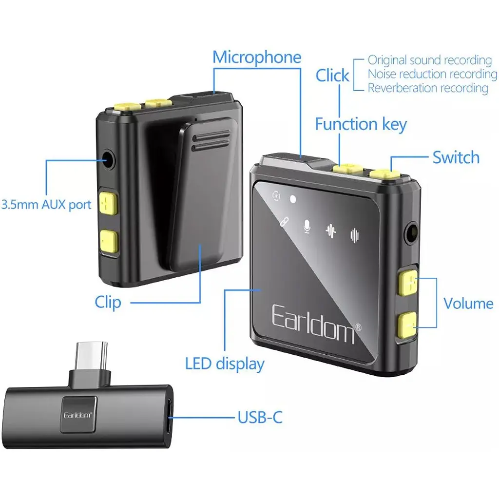 Мікрофонна радіосистема Earldom ET-MC10C USB-C Black [136100] - фото 4