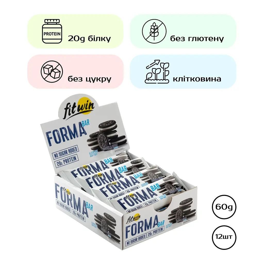 Протеїнові батончики FitWin Forma Bar Cookies and Cream 720 г (12 шт. x 60 г) - фото 2