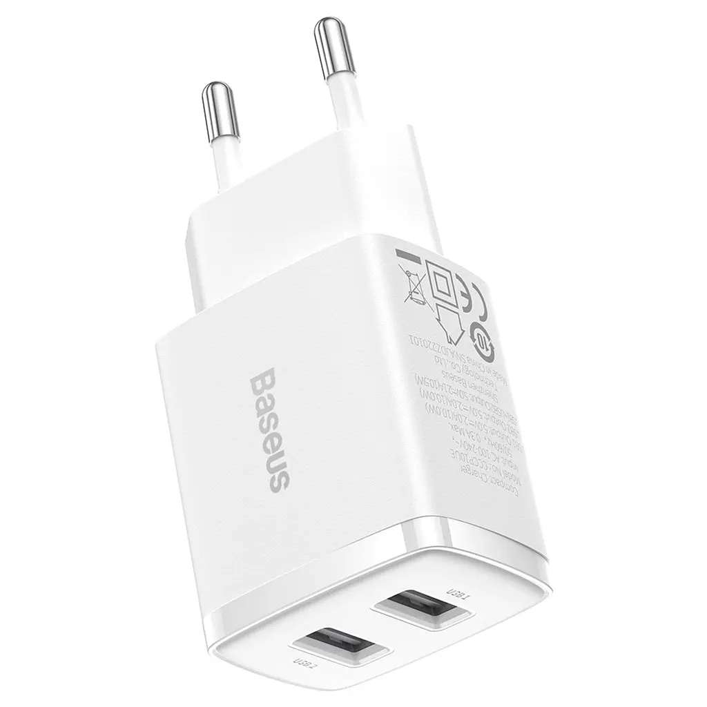 Зарядний пристрій Baseus Compact 2xUSB 10.5W 2.1A White (CCXJ010202) - фото 4