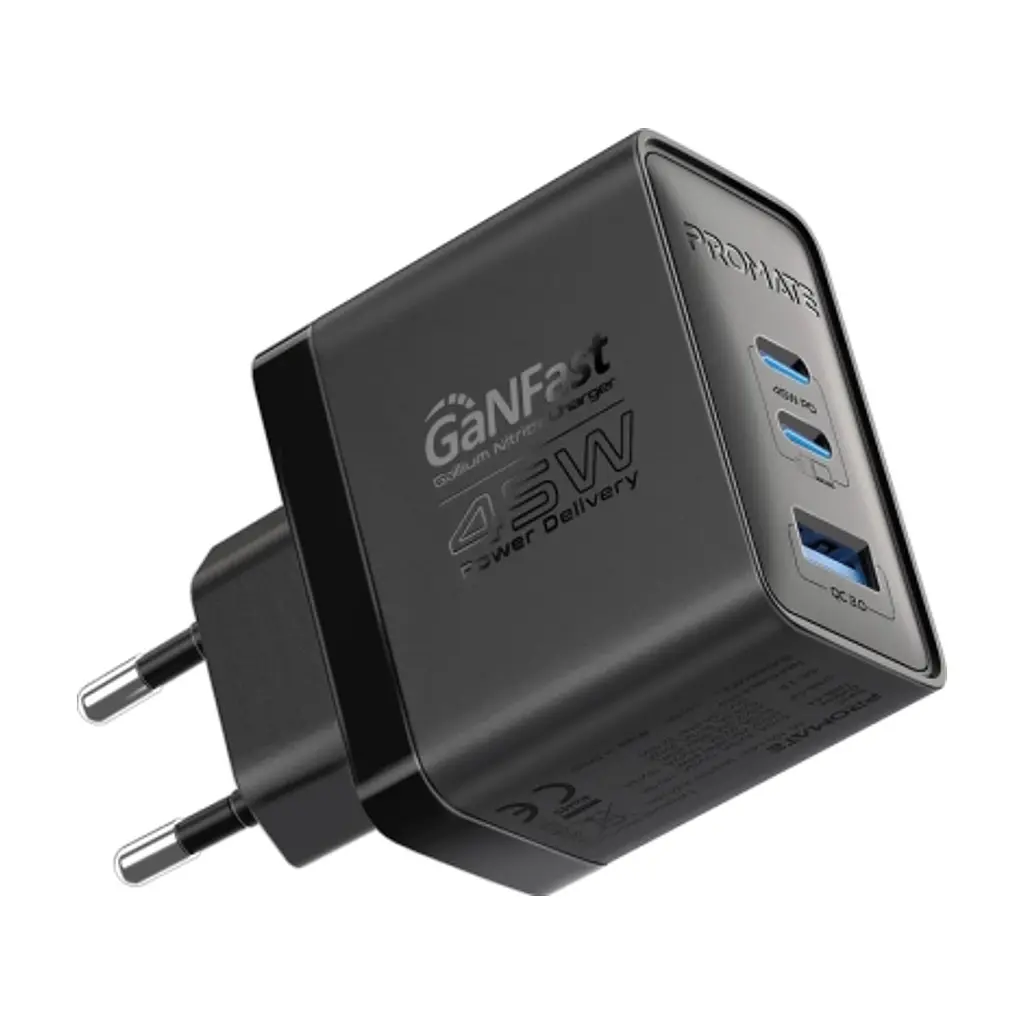 Зарядний пристрій Promate powerport-45 2xUSB-C PD + USB-A QC 45W Black (powerport-45.black) - фото 8
