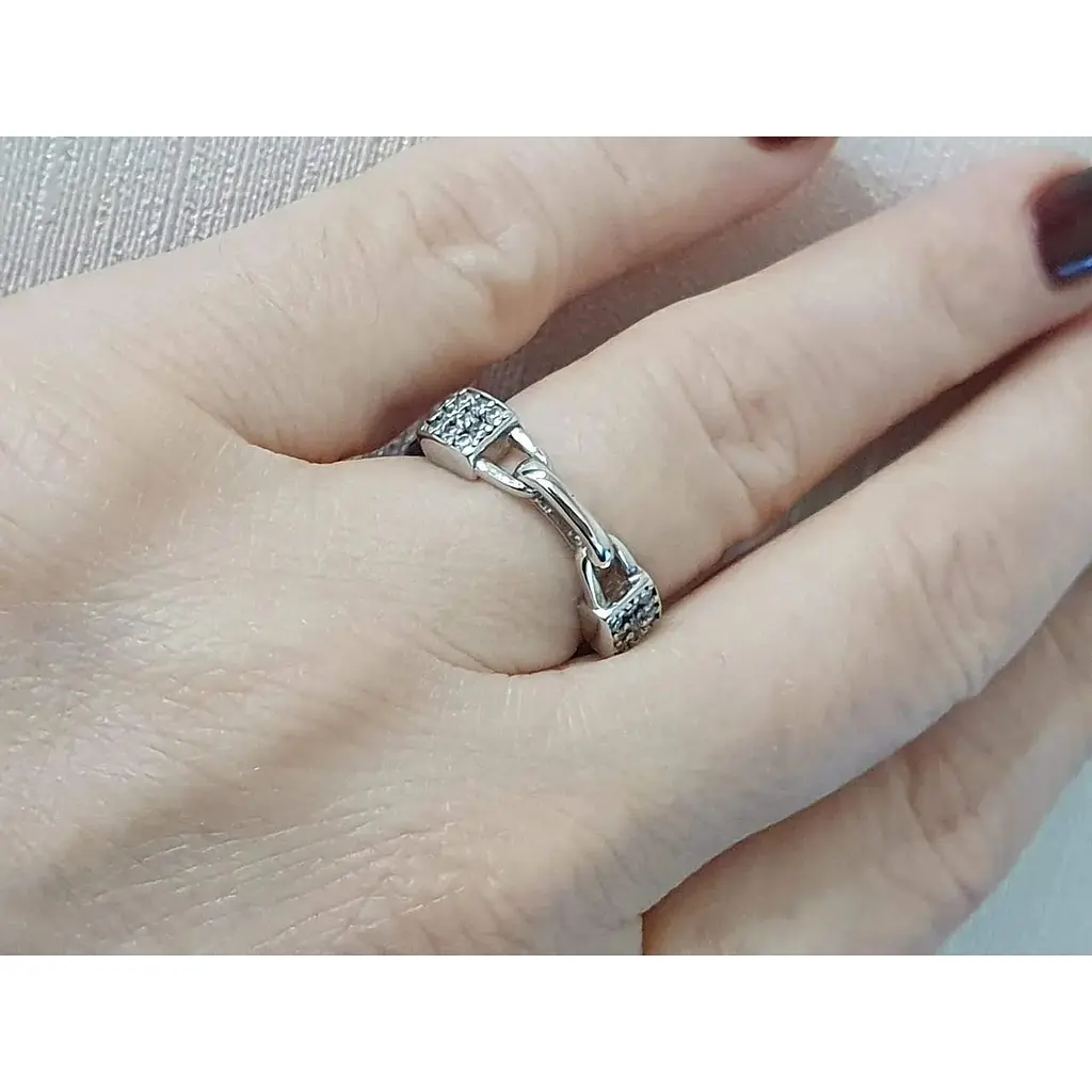 Срібне кільце Aurora Замочок з керамікою і фіанітами. С1157Ч 18 - фото 2