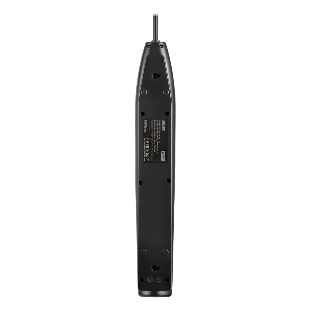 Подовжувач мережевий з фільтром 5 розеток 10 м 2E Power Extension 5 Type F 10m 16A Black - фото 7