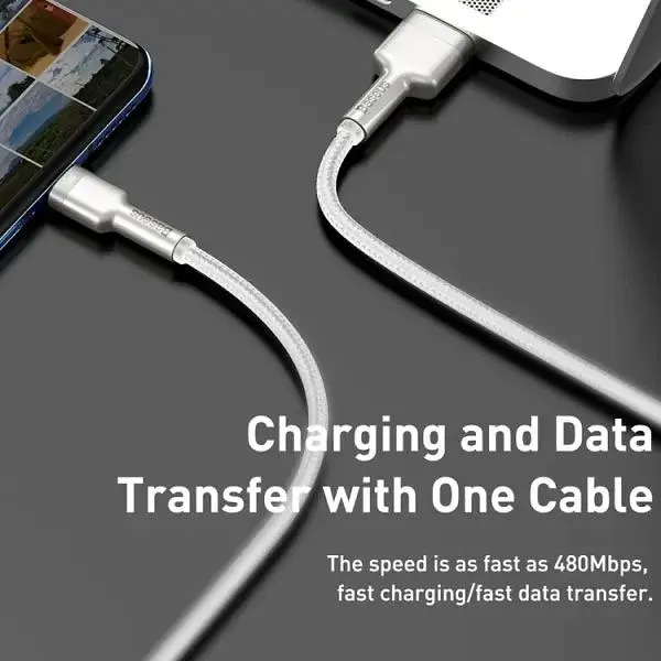Кабель Baseus Cafule Metal Data Cable USB-A to USB-C 1m White (CAKF000102) [169650] - фото 7