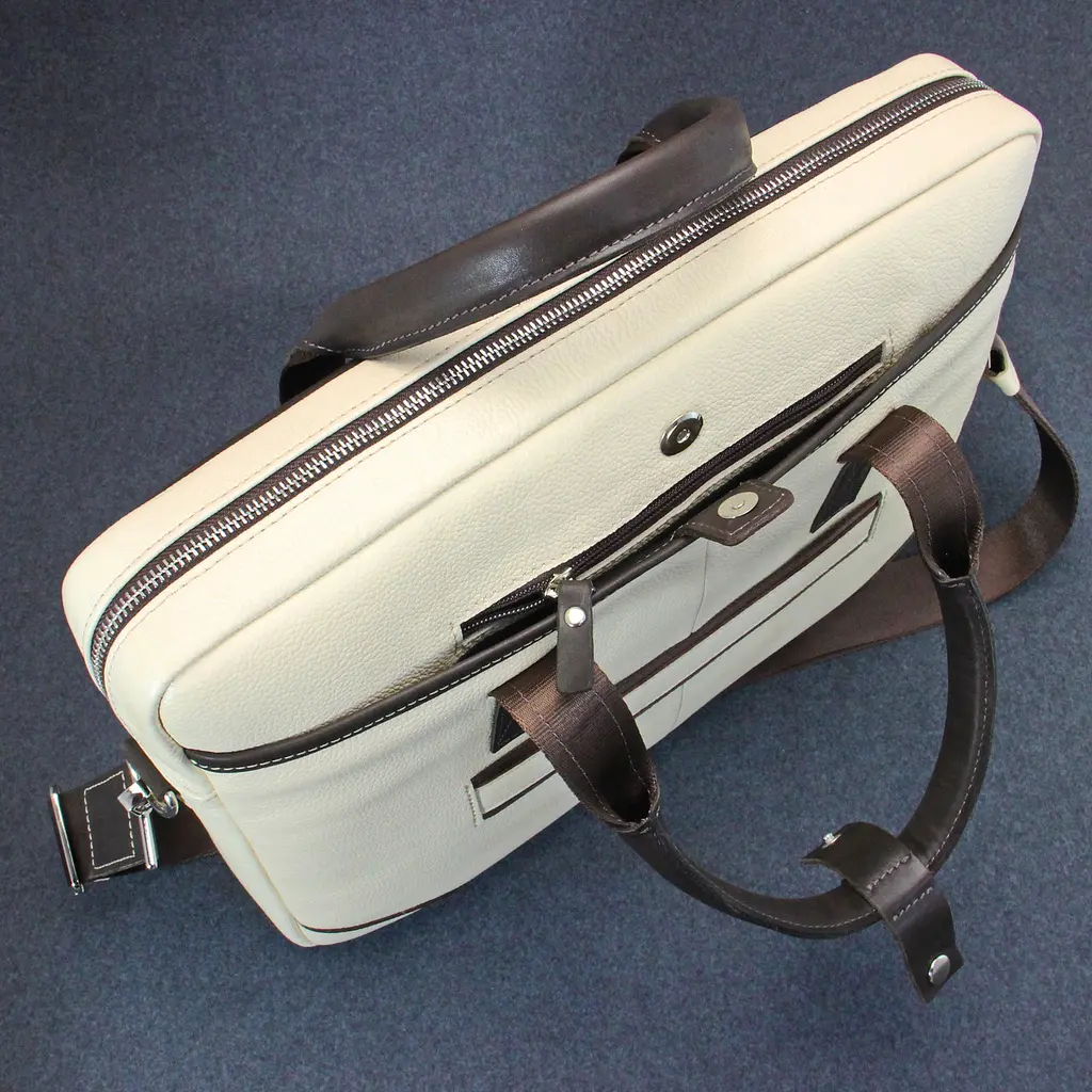 Сумка шкіряна для ноутбука 15.6' Tom Stone світло-бежева 717 M Br жіноча, MacBook 16' - фото 7