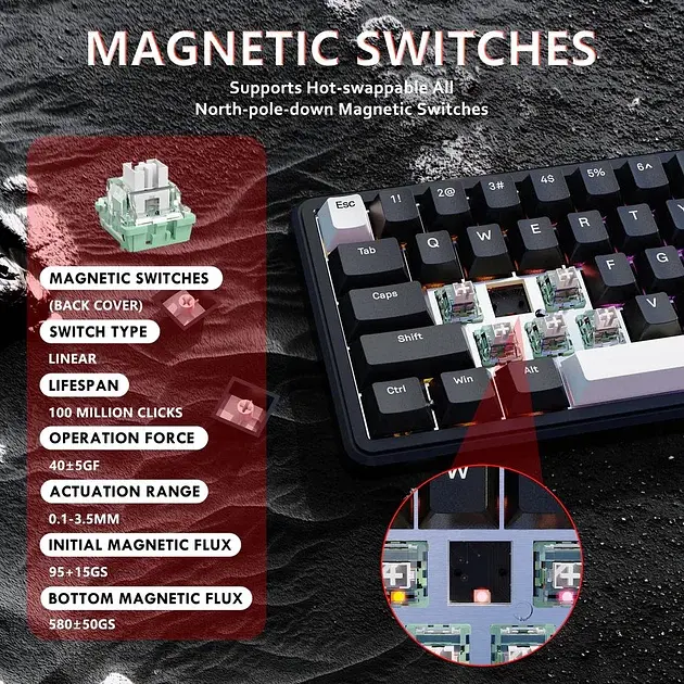 Ігрова дротова магнітна клавіатура Attack Shark X65 HE / Magnetic Switch / 8К / RGB / 65% / Black - фото 6