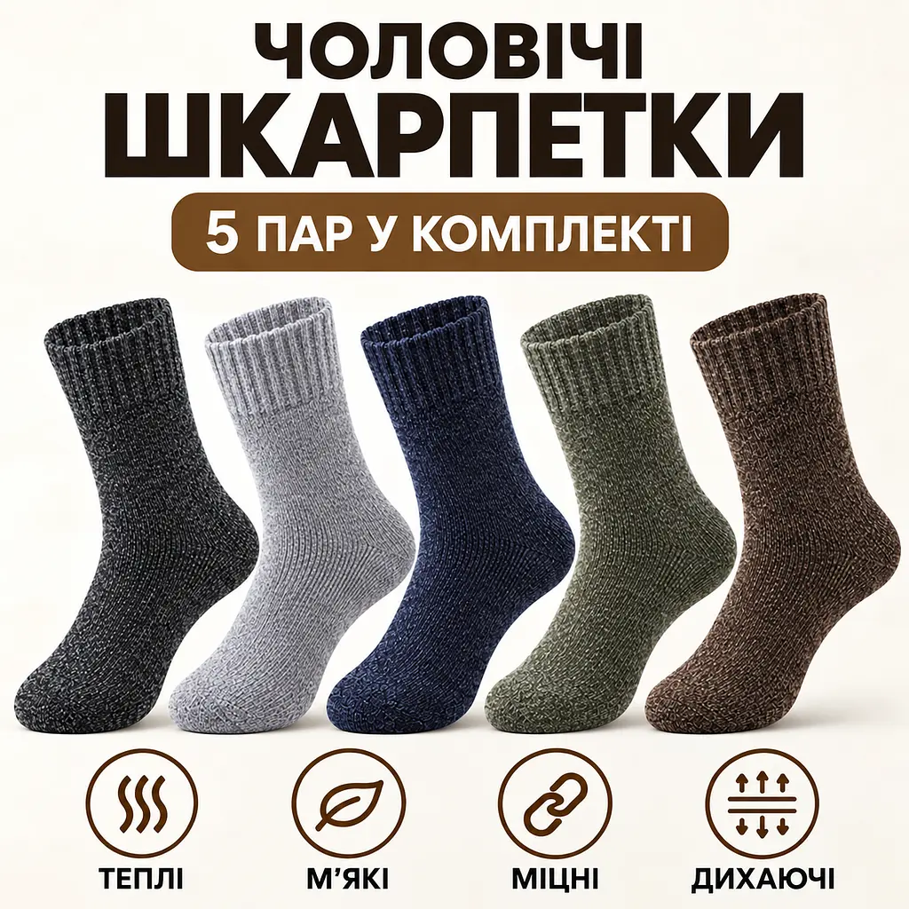 Універсальні чоловічі шкарпетки махрові розмір 39-46 Solve — термо-шкарпетки , 5 пар, KT9004111 - фото 2