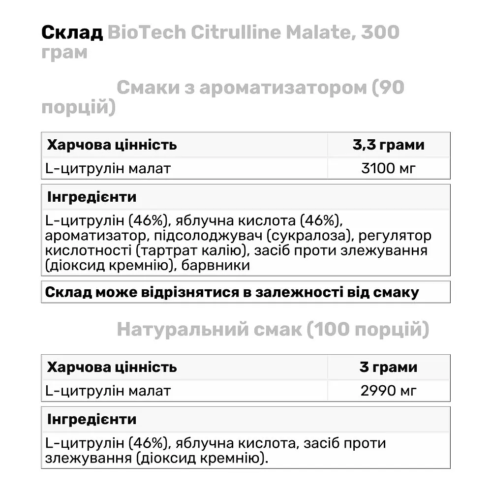 Амінокислота BioTech Citrulline Malate, 300 грам - Без смаку - фото 3