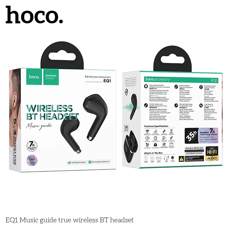 Наушники Hoco EQ1 Music guide TWS |BT5.3, 400mAh, 7h| Black - фото 5