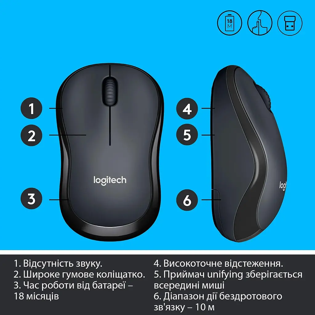 Бездротова миша Logitech M220 Wireless Charcoal (910-004878) - фото 6