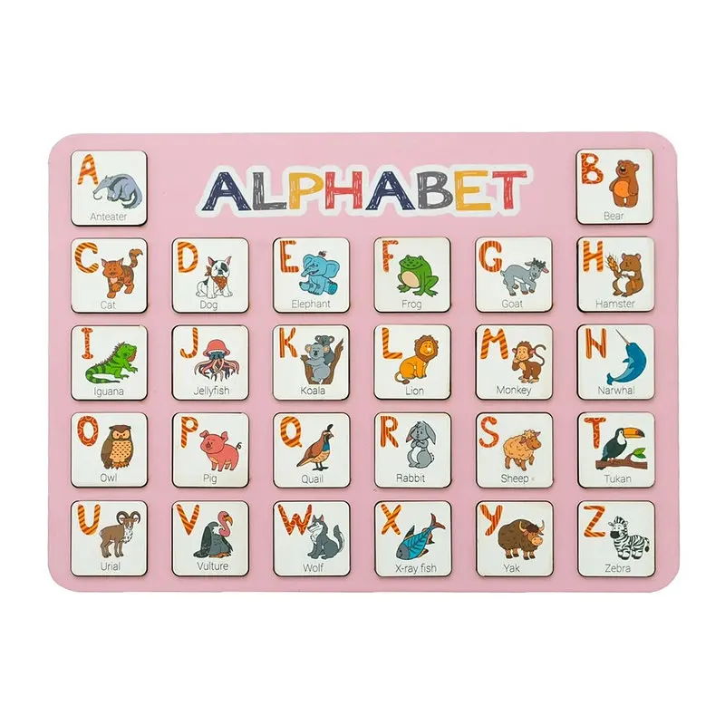 Дерев'яна абетка-вкладиш англійська "ALPHABET" 3240-03-001 рожева 29х39 см