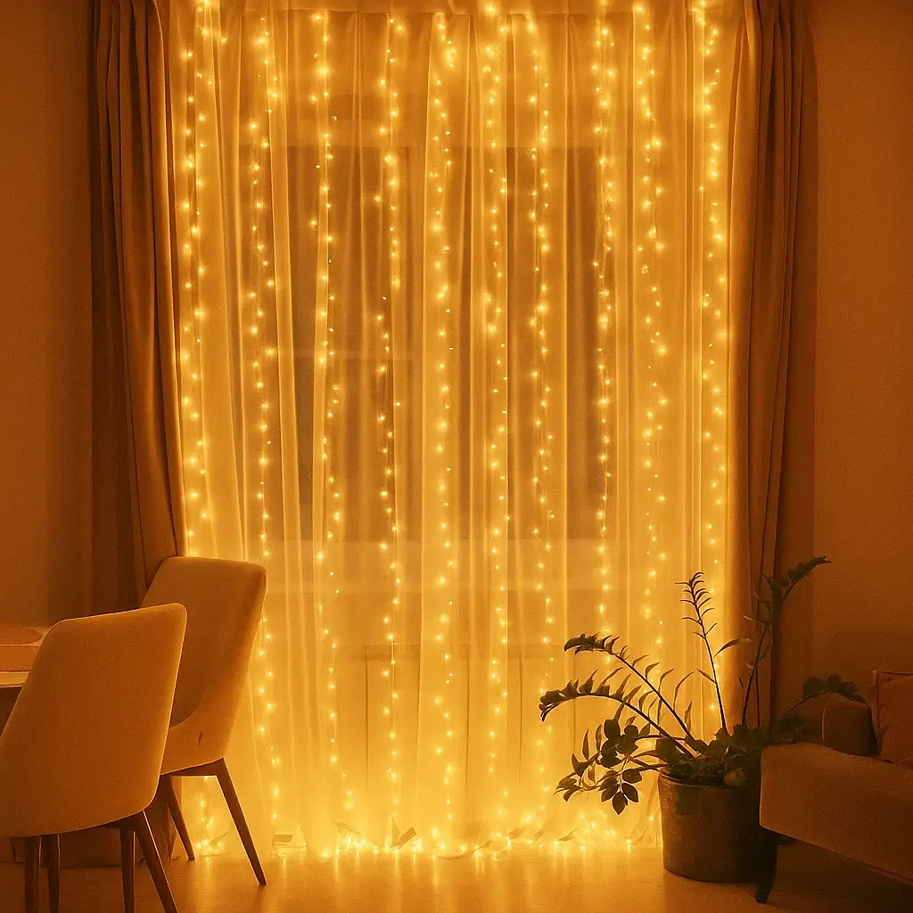 Новогодняя гирлянда комнатная штора Garlando D600LED3MY 3х3 м 600 LED Хвойная лапа Желтый свет - фото 1
