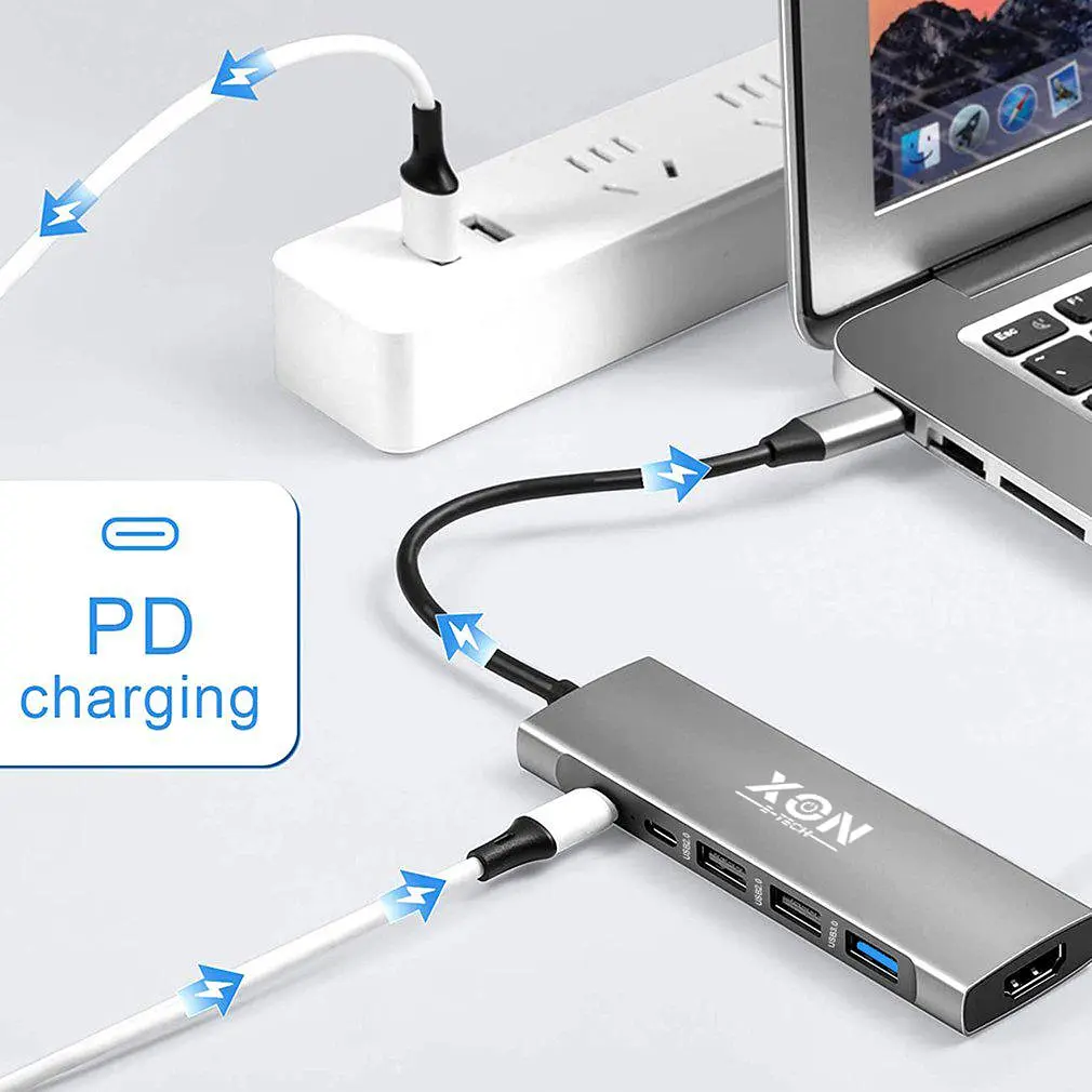 USB-хаб XON SmartHub 9 в 1 (HDMI, 3.5 Audio, SD/TF, 2xType-C, 3xUSB3.0) Сірий (UHCHP095300G 5245) - фото 5