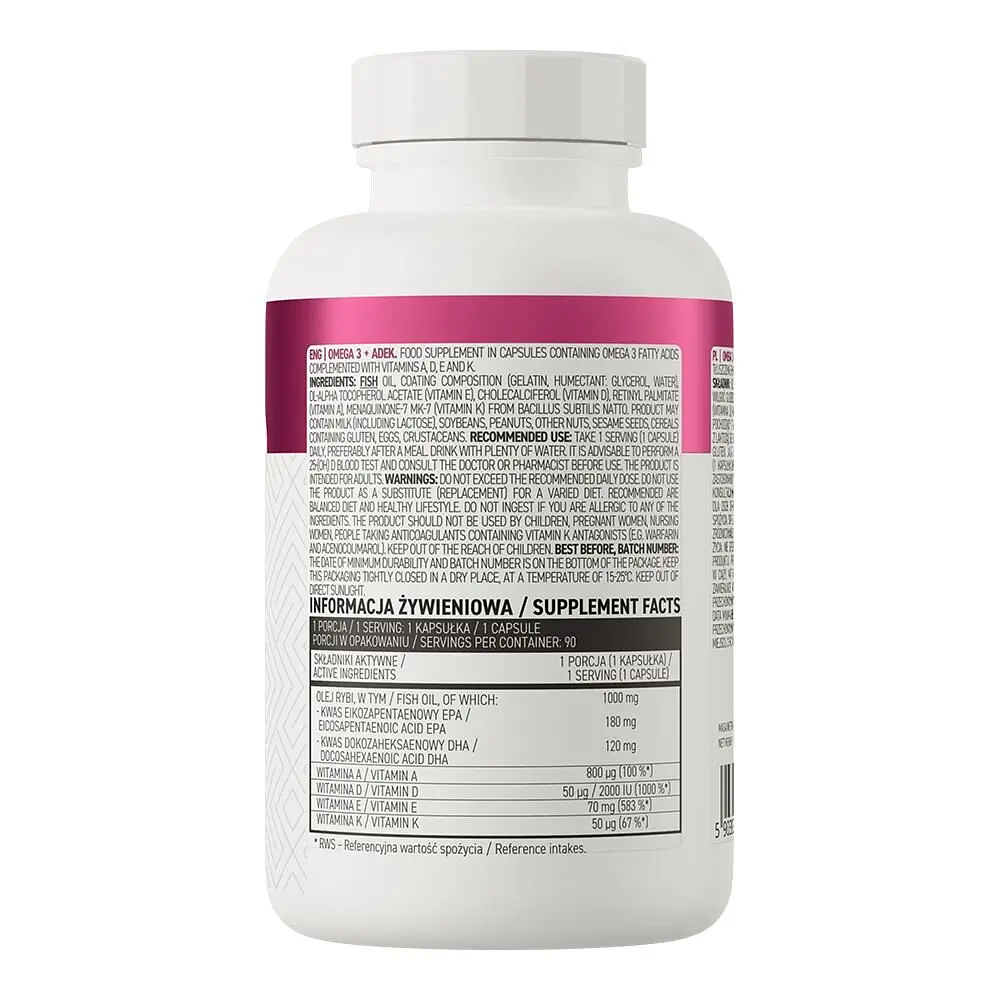 Жирні кислоти OstroVit Omega 3 + ADEK, 90 капсул - фото 2