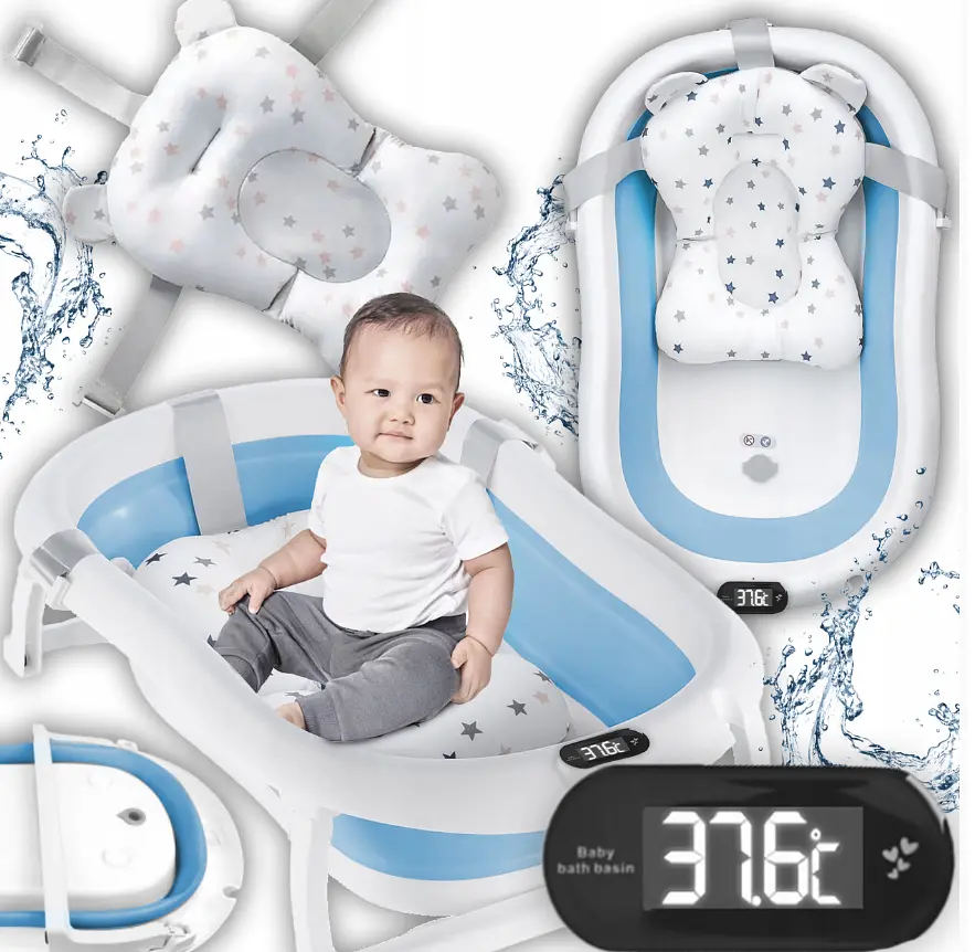Дитяча ванночка Hanert KinderBad складна з подушкою термометром Blue - фото 3
