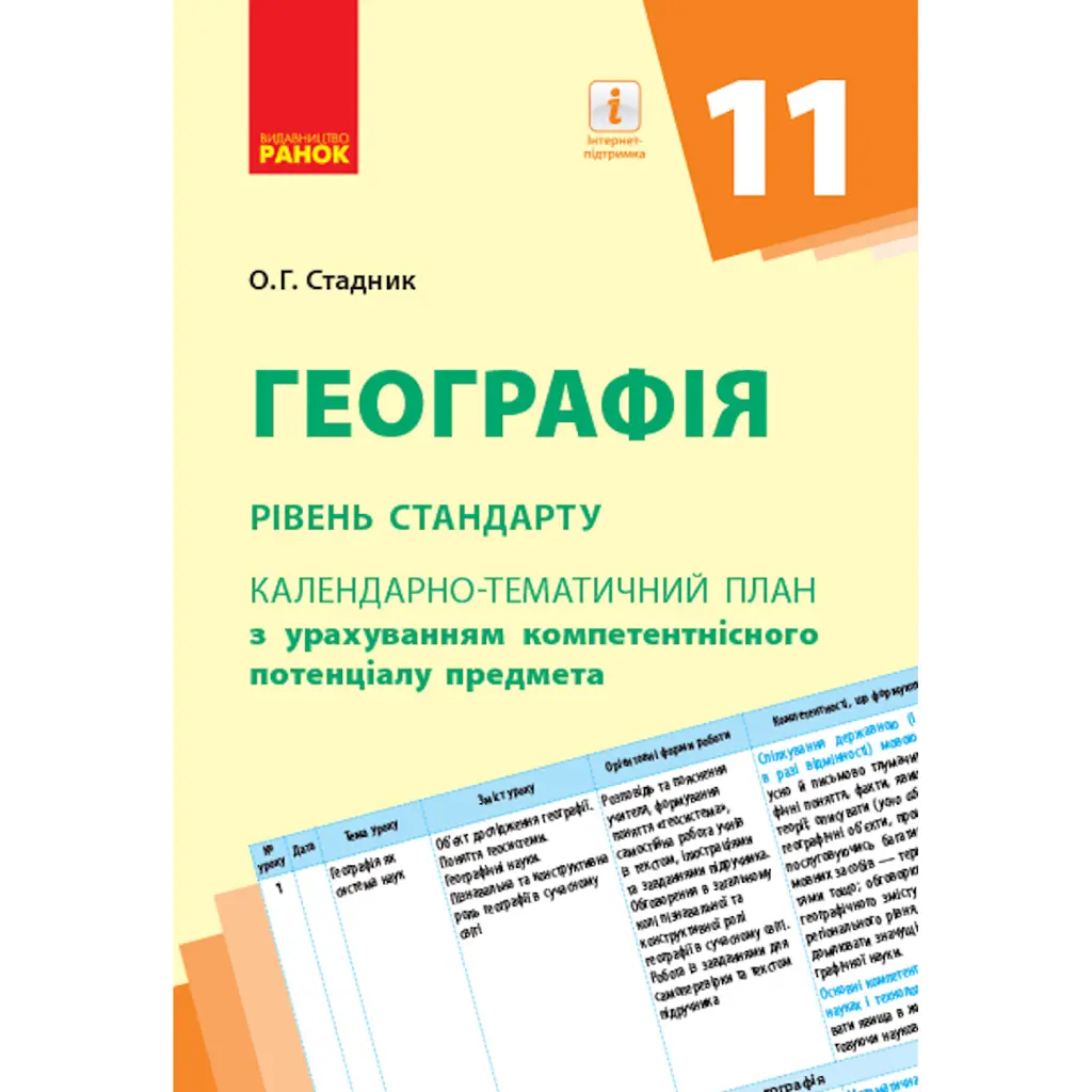 Географія 11 клас. Календарно-тематичний план. Рівень стандарту - Олександр Стадник