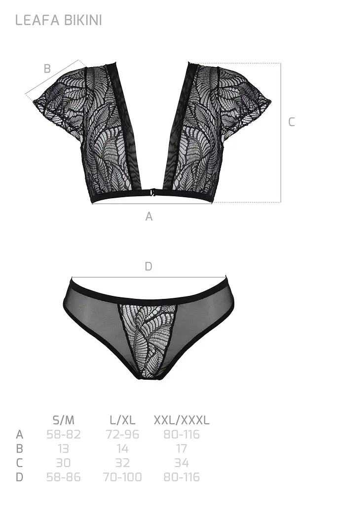 Комплект Passion LEAFA BIKINI black S/M, бюстгальтер-топ з рукавчиками, стрінги-шортики з вирізом - фото 5