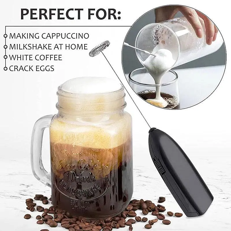 Ручний капучинатор на батарейках "Cappucino maker F-016" чорний мініміксер для кави пінозбивач - фото 4