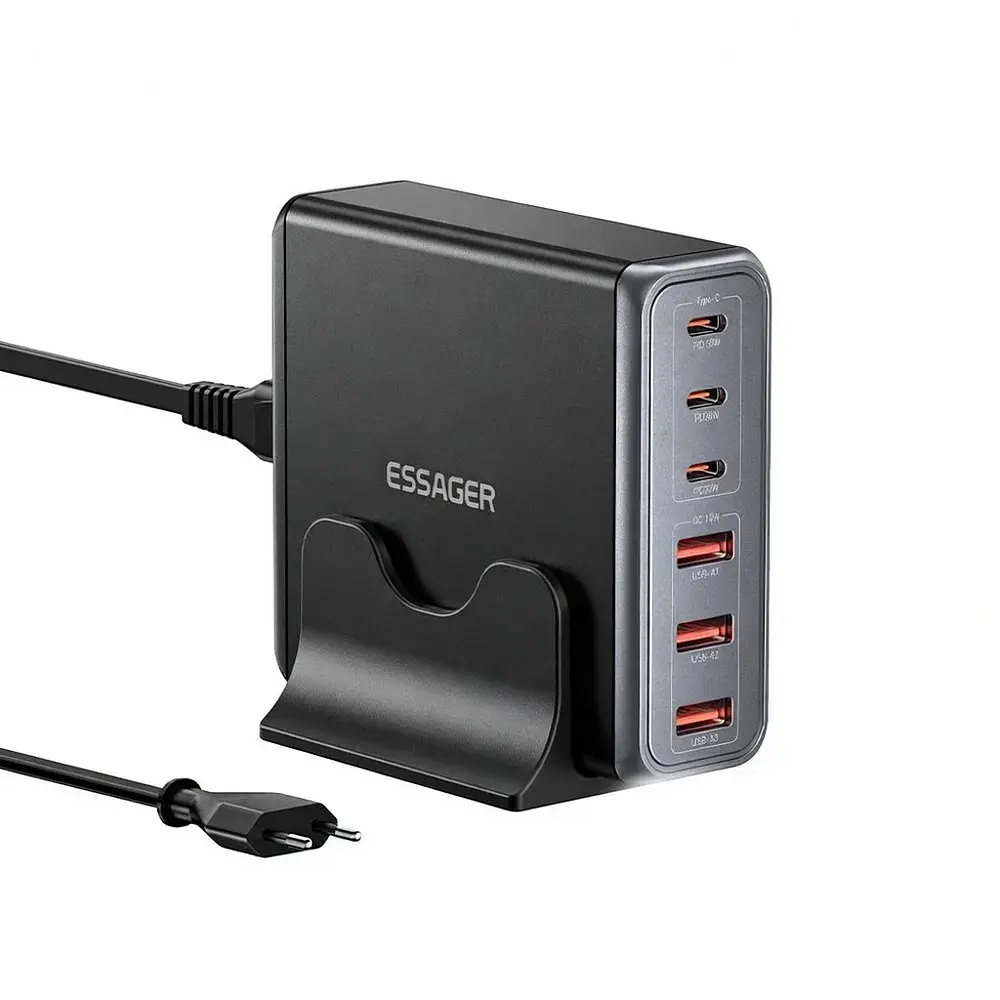 Зарядний пристрій Essager 3xUSB-C + 3xUSB-A 85W GaN black (EZC85W-SXB0G-Z) - фото 2