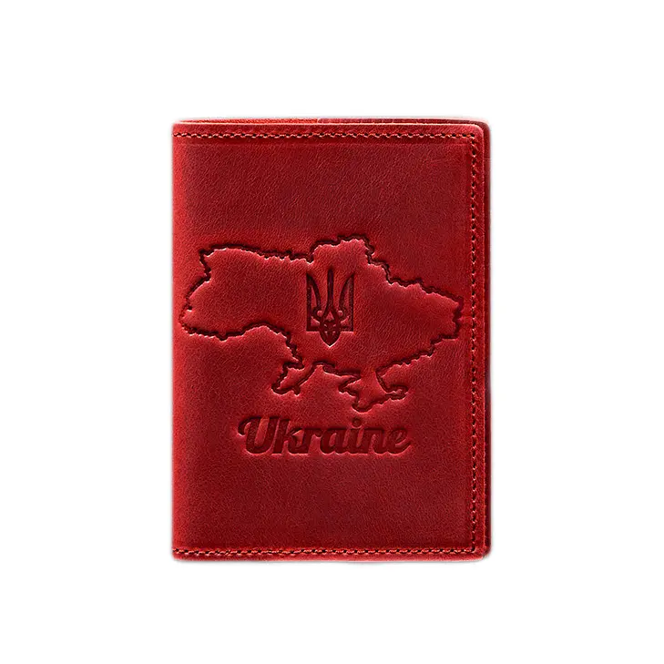 Шкіряна обкладинка для паспорта з мапою України корал Crazy Horse - фото 8