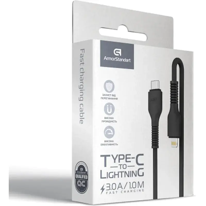 Дата кабель USB-C to Lightning 1.0m AR88 3A Black Armorstandart (ARM65287) - фото 4