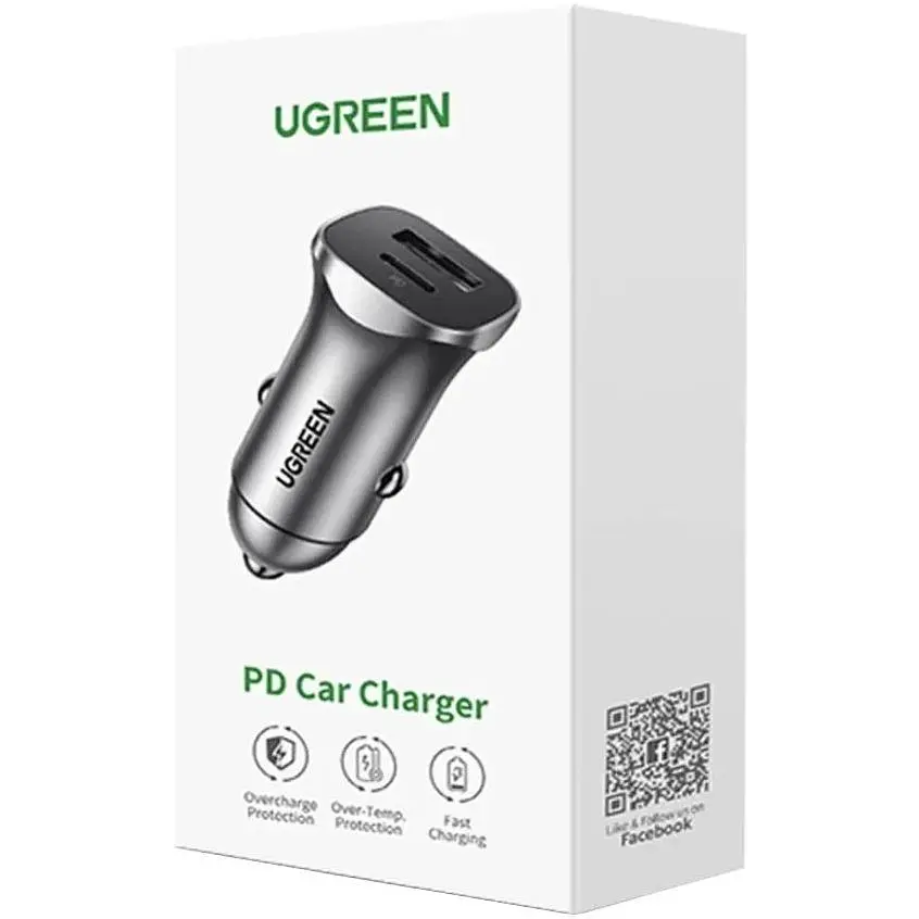 Автозарядка 2xUSB 30W (USB-A + USB-C) QC 4.0 Сіра (EC305) UGREEN (25845) - фото 4