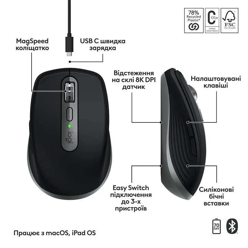 Миша бездротова Logitech MX Anywhere 3S for Mac Space Grey (910-006947) - фото 6