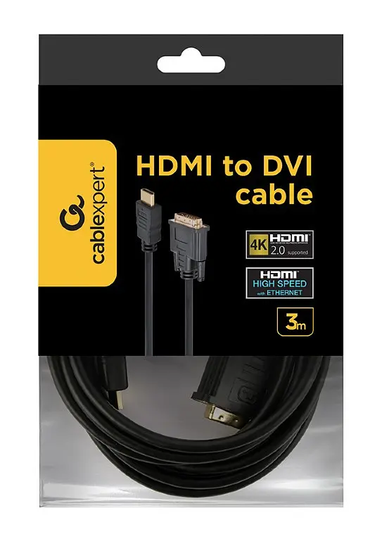 Кабель Cablexpert HDMI - DVI V 1.3 (M/M), двонаправлений, single-link, 18 + 1 pin, 3 м, Чорний (CC-HDMI-DVI-10) - фото 2