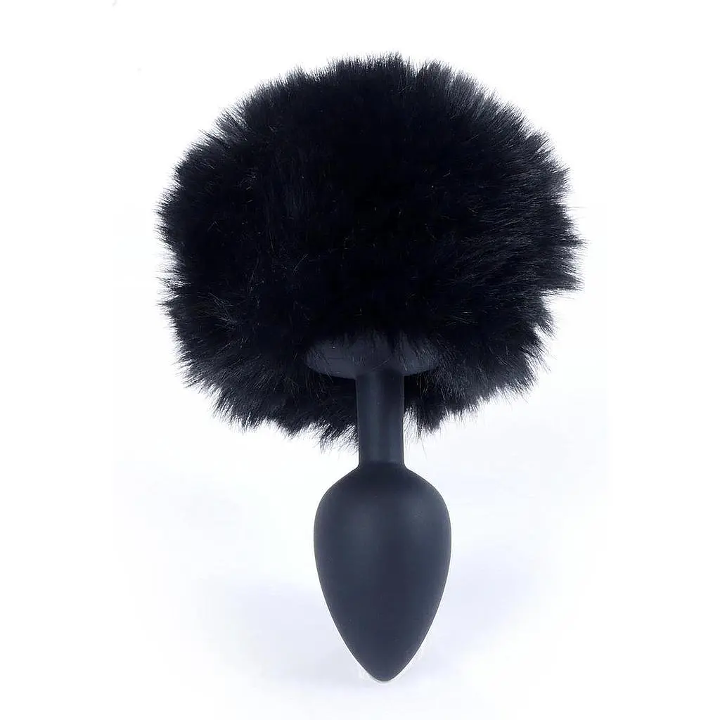 Анальна пробка з хвостом B-Series Jewellery Silicon PLUG Bunny Tail Black, 6,5х2,7 см, чорний