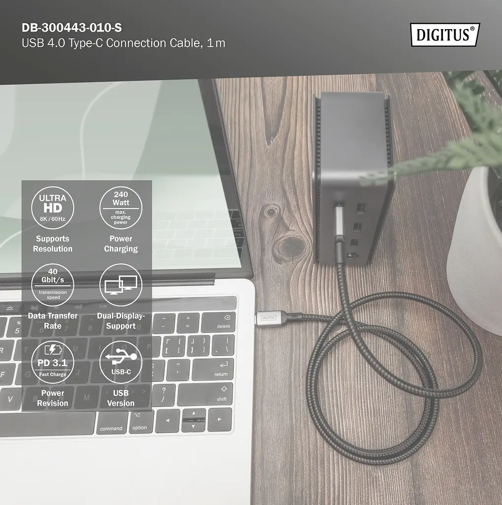 Кабель Digitus USB 4.0 (Type-C/Type-C) 1м, чорний teh0025045 - фото 8