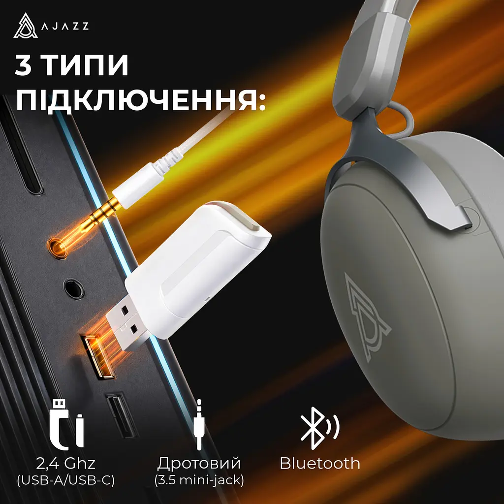 Bluetooth-гарнітура Ajazz AHM08 MAX 3-Mode Сірий (AHM08-MAX-GW) - фото 8