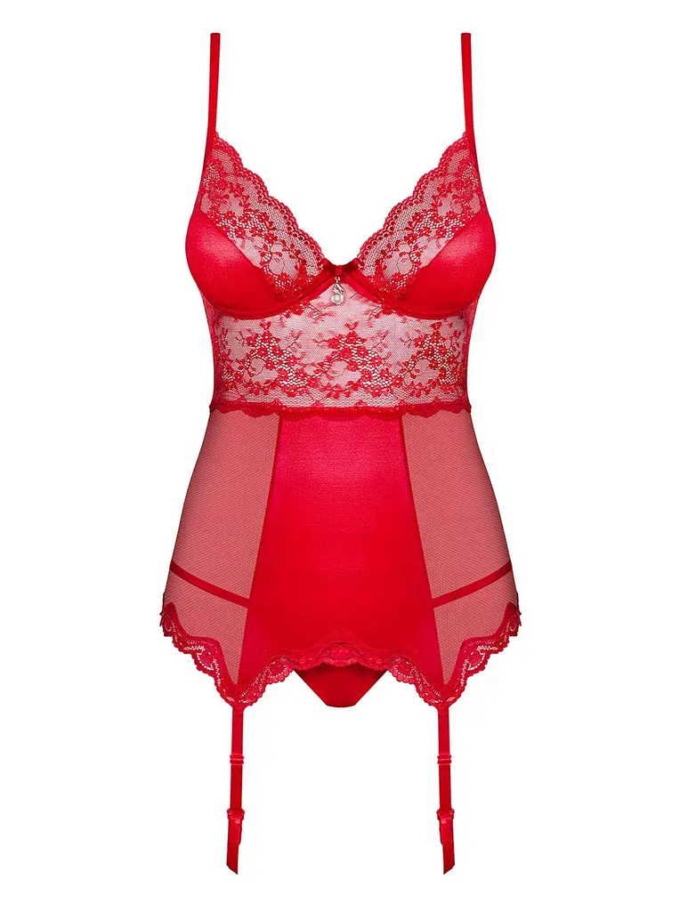 Корсет с подвязками для чулок Obsessive Lovica S/M красный - фото 6