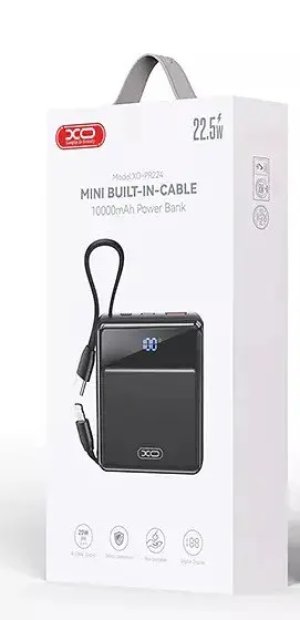 Внешняя портативная батарея XO PR224 fast charging dual line 10000 mAh с 2 кабелями черная - фото 5