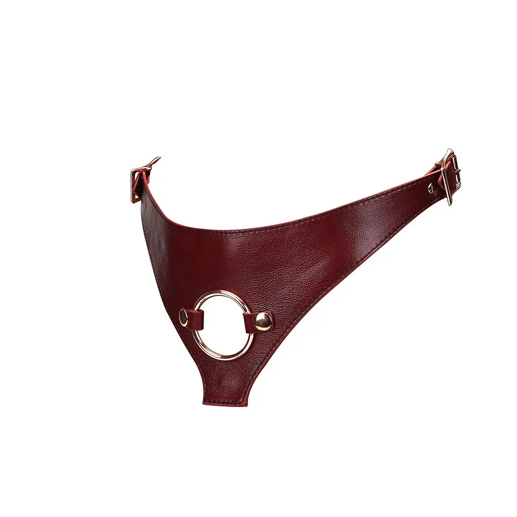 Шкіряні трусики для страпона Liebe Seele Wine Red Strap on Harness, універсальний розмір - фото 3