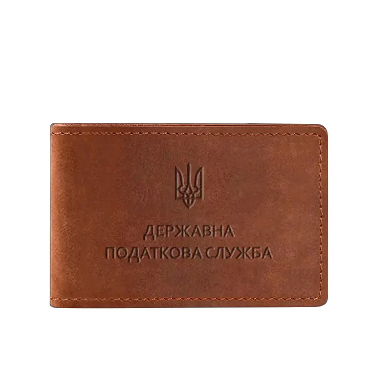 Кожаная обложка на удостоверение Государственной налоговой службы светло-коричневая Crazy Horse - фото 6