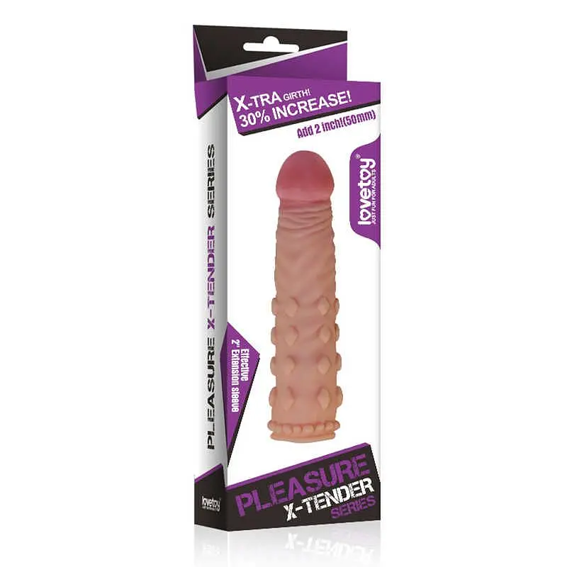 Насадка на пеніс Lovetoy Pleasure X-Tender Penis Sleeve Flesh Add 2, +5 см (тілесний) - фото 5