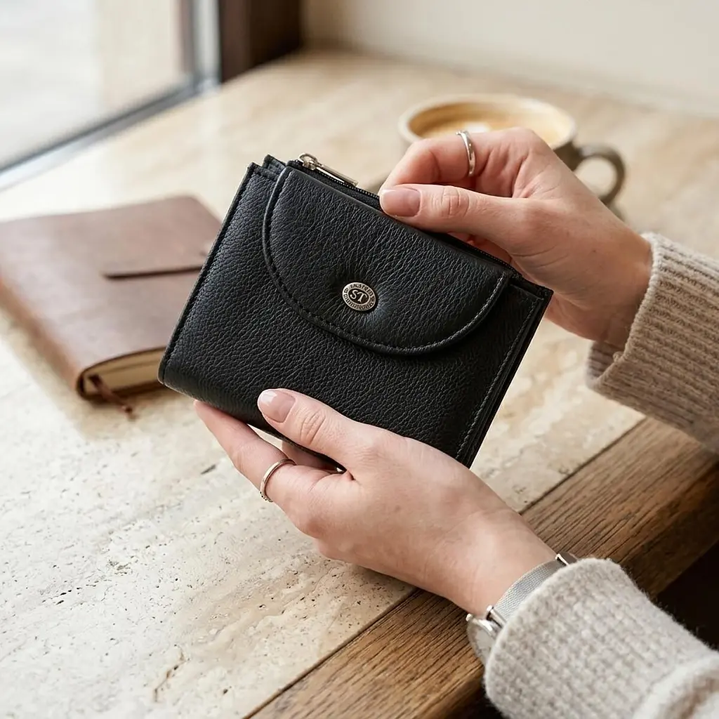 Зручний жіночий гаманець із монетницею із натуральної шкіри ST Leather 22711 чорний - фото 2
