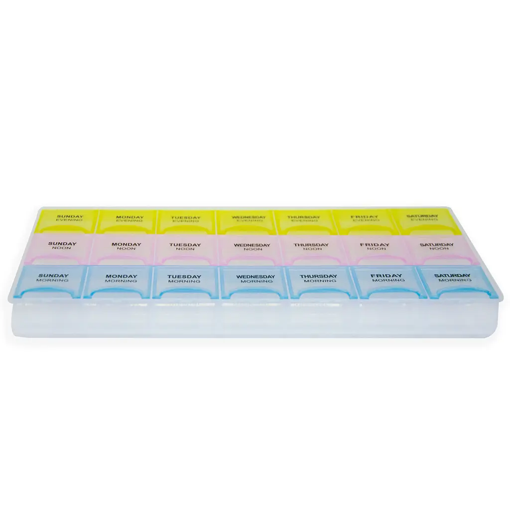 Органайзер для таблеток Weekly Pill Box 7 днів, таблетниця з 21 коміркою 12×21,5 см, пластикова, різнокольорова - фото 4