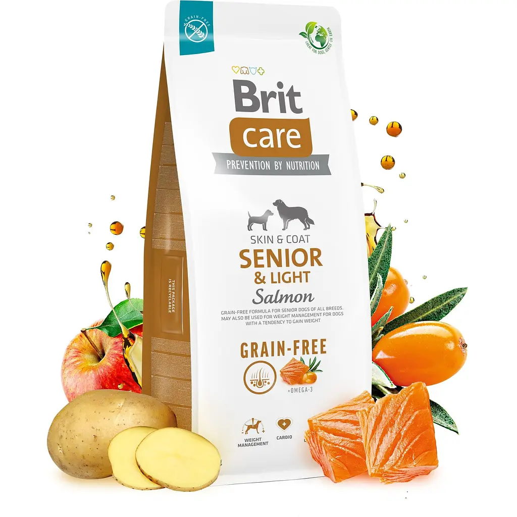 Сухой беззерновой корм для стареющих собак Brit Care Dog Grain-free Senior&Light, с лососем, 1 кг - фото 2